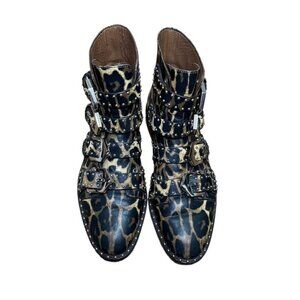 GIVENCHY Studded Leopard Print Buckle Leather Ankle Boot Size 36